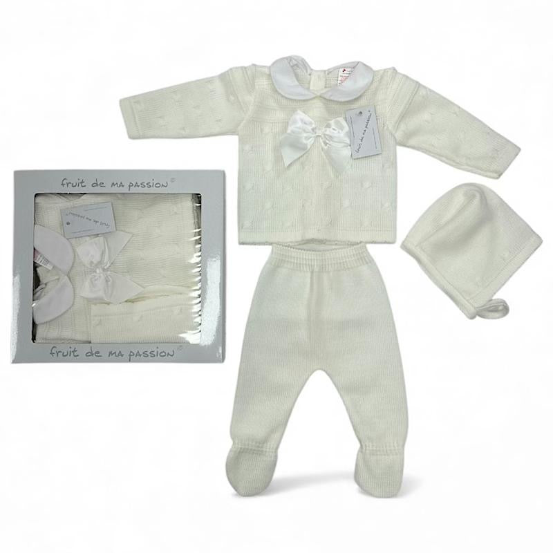 Baby Ivory Woven Bow 3PC Gift Box Set NB