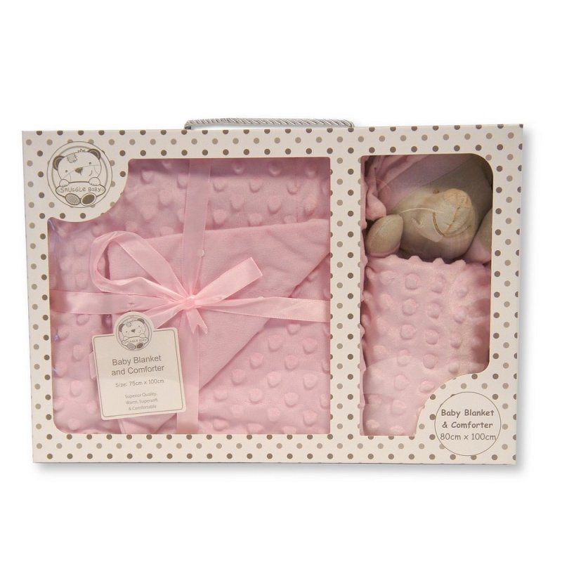 Baby Pink Teddy Dimple Comforter/Blanket Gift Box 75cm x 100cm