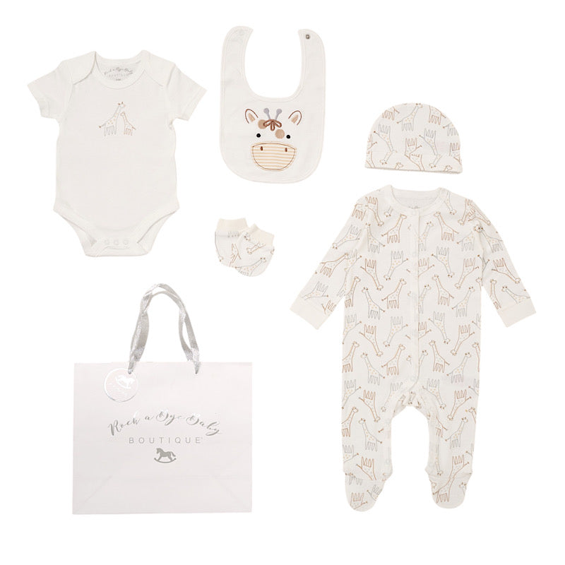 Babies Giraffe Motif Print 5PC Gift Set