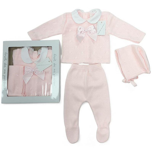 Baby Pink Woven Bow 3PC Gift Box Set NB