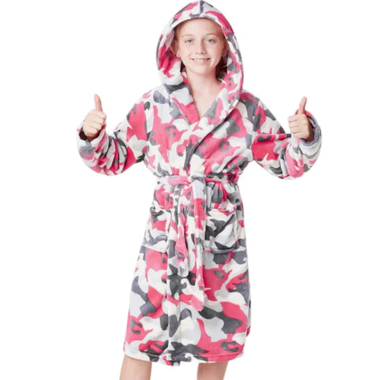 Girls pink camo dressing gown