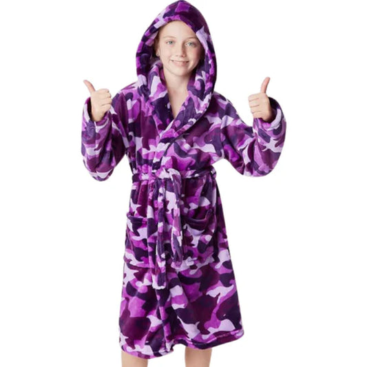 Girls purple camo dressing gown