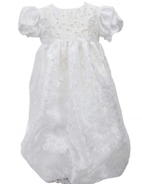 Swirl floral design christening dress
