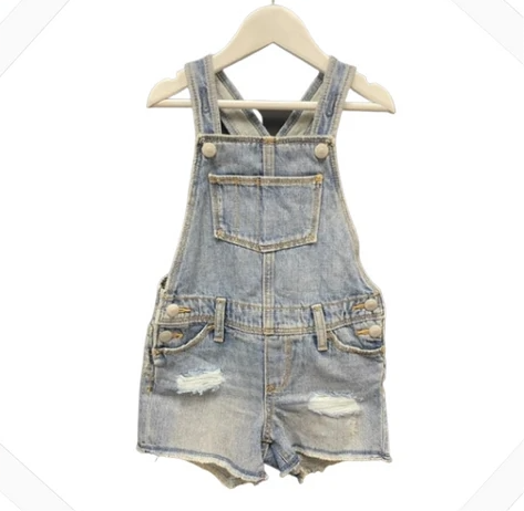 GIRLS EX STORE RIP DENIM SHORT DUNGAREES