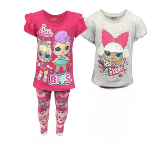 Girls character 3 pc sets comprising 2 x t-shirts & leggings