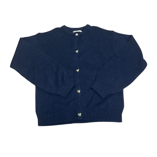 Girls navy wool mix quality heart button cardigan
